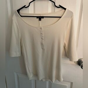 J Crew off-white ribbed button tee shirt, size large.